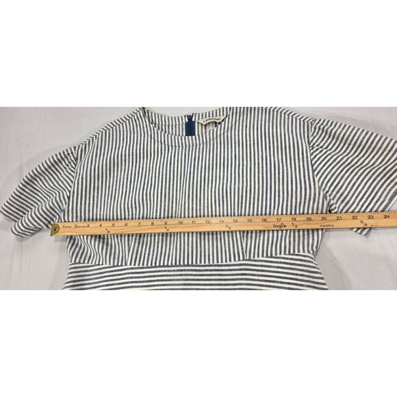 Lands End Womens Dress Linen Blend Natural Striped Navy Nautical Coastal Size 10 - Picture 14 of 16